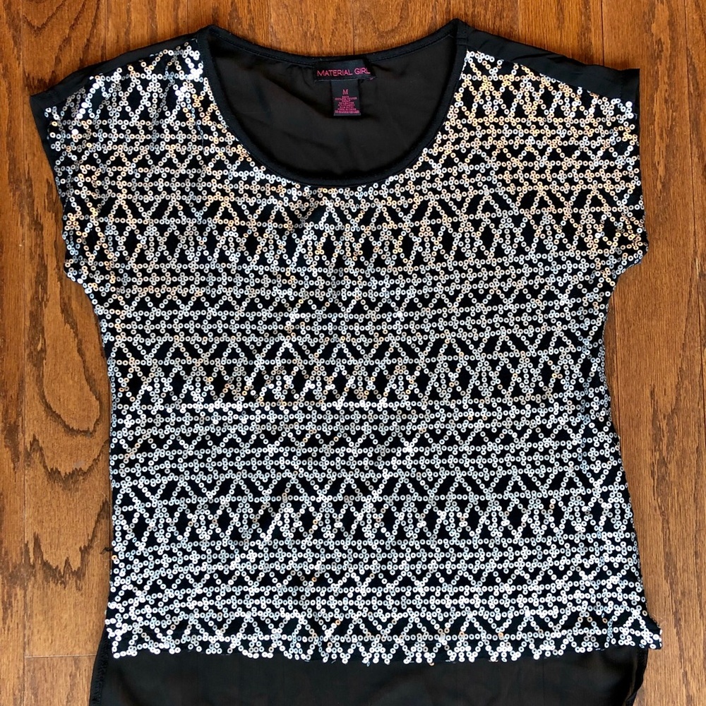 Material Girl Black Shirt w/Silver Sequins